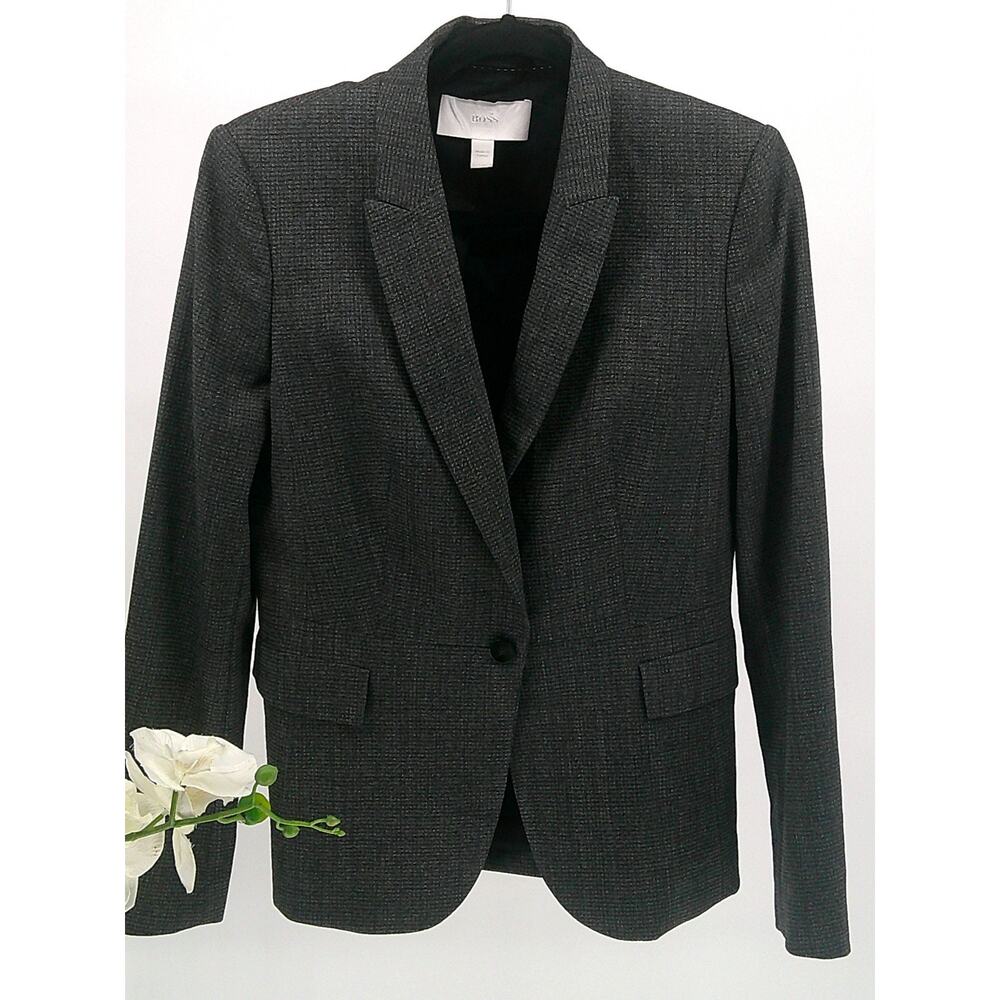 Hugo Boss Womens Grey Virgin Wool Single Breasted One Button Blazer Size 6